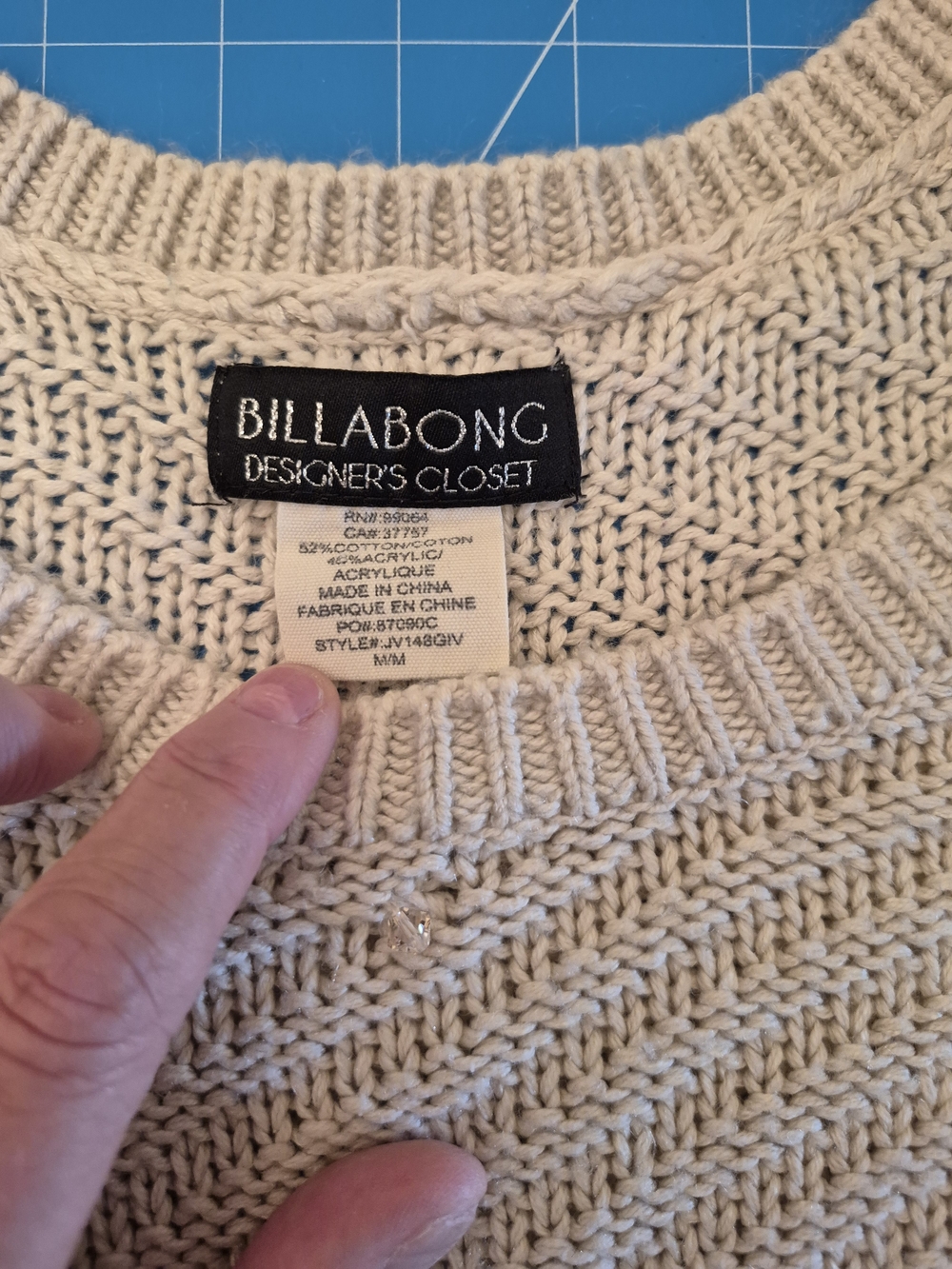 Billabong Cream Open-Knit Crewneck Sweater
